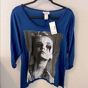 Blue Graphic Long Sleeve Tee Relaxed Fit